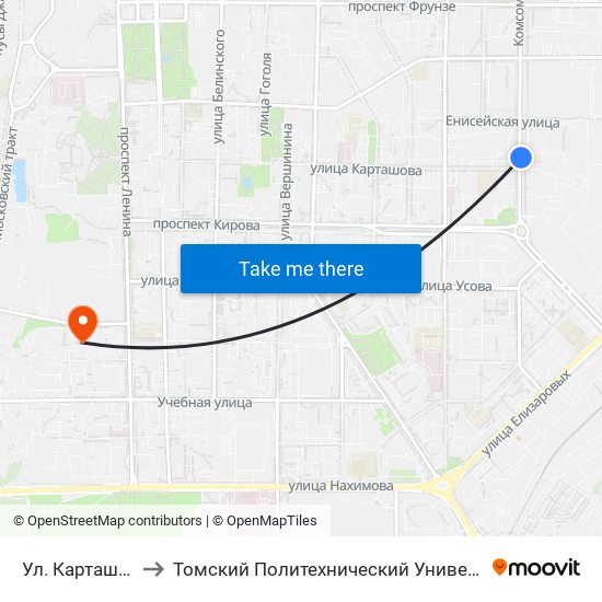 Ул. Карташова to Томский Политехнический Университет map