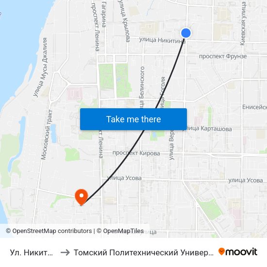Ул. Никитина to Томский Политехнический Университет map