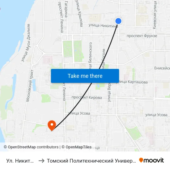 Ул. Никитина to Томский Политехнический Университет map