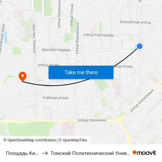 Площадь Кирова to Томский Политехнический Университет map