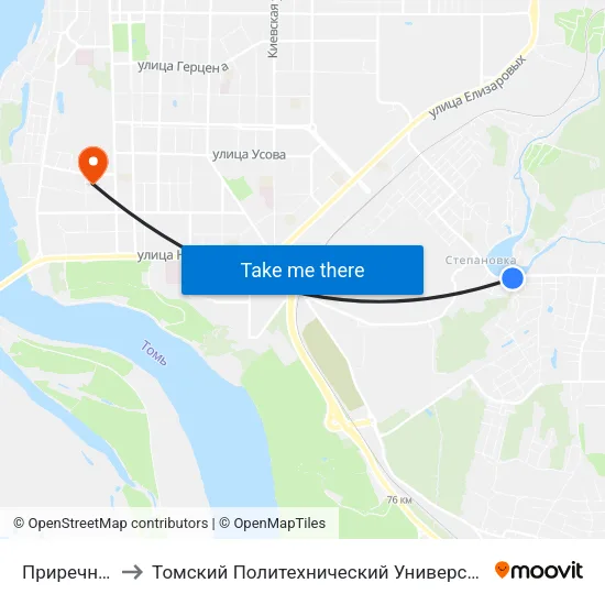 Приречная to Томский Политехнический Университет map