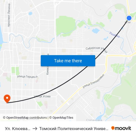 Ул. Клюева, 26 to Томский Политехнический Университет map