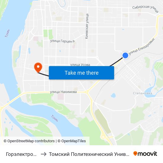 Горэлектросети to Томский Политехнический Университет map