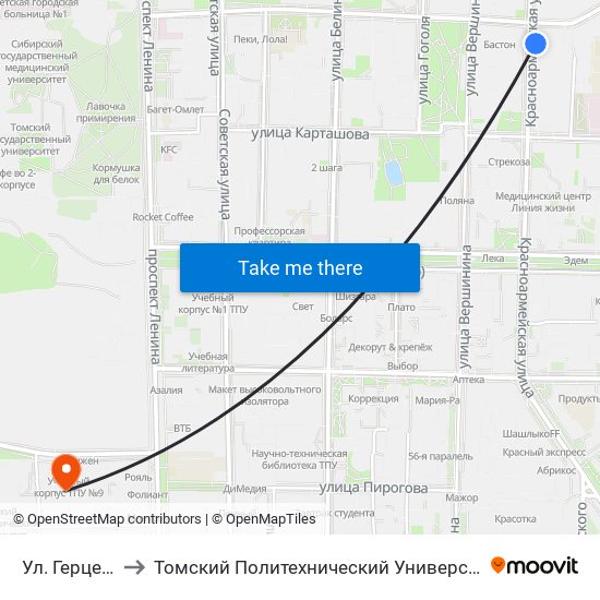 Ул. Герцена to Томский Политехнический Университет map