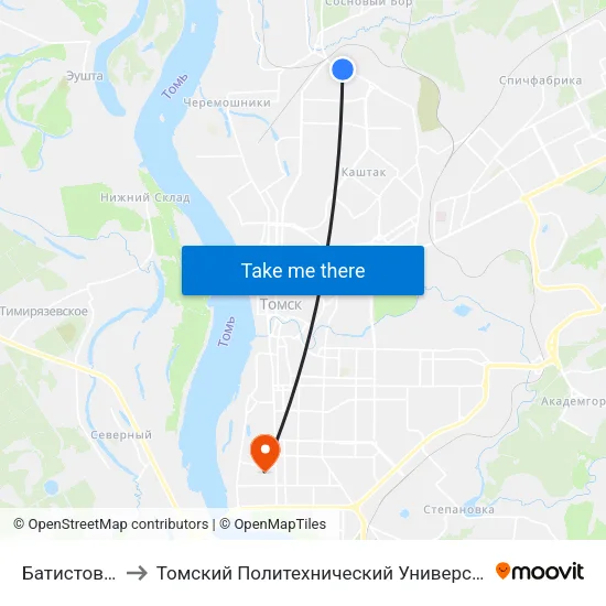 Батистовая to Томский Политехнический Университет map