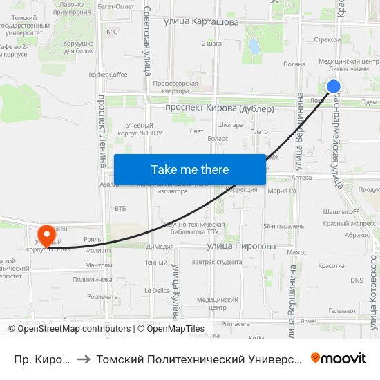 Пр. Кирова to Томский Политехнический Университет map