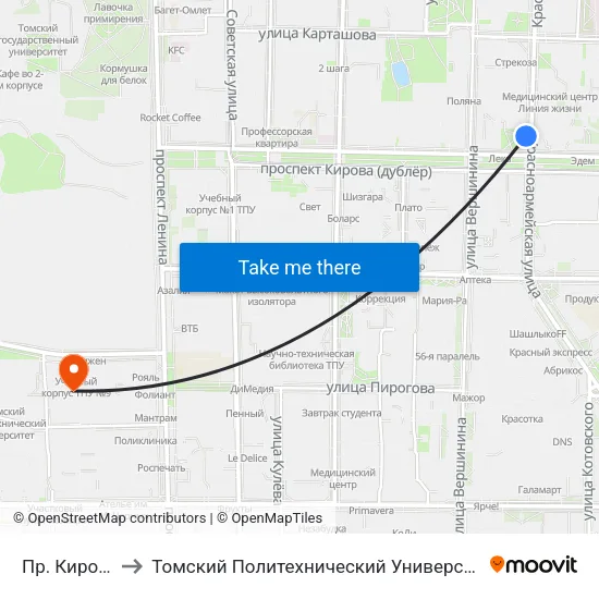 Пр. Кирова to Томский Политехнический Университет map