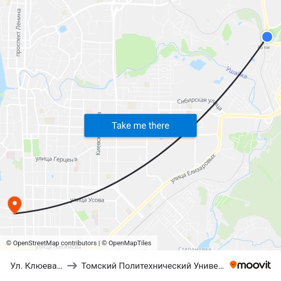Ул. Клюева, 26 to Томский Политехнический Университет map