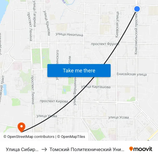 Улица Сибирская to Томский Политехнический Университет map