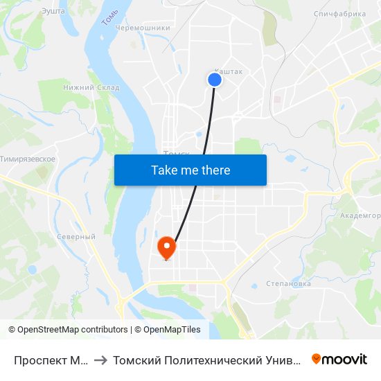 Проспект Мира to Томский Политехнический Университет map