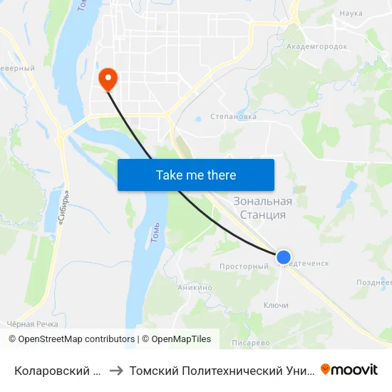 Коларовский Тракт to Томский Политехнический Университет map