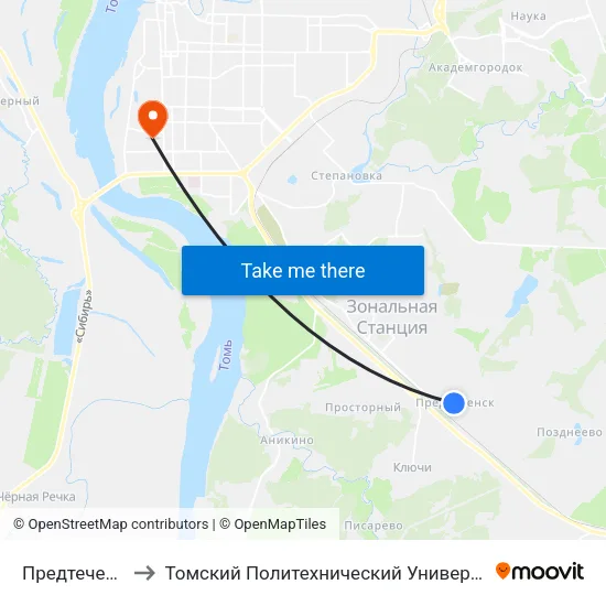 Предтеченск to Томский Политехнический Университет map