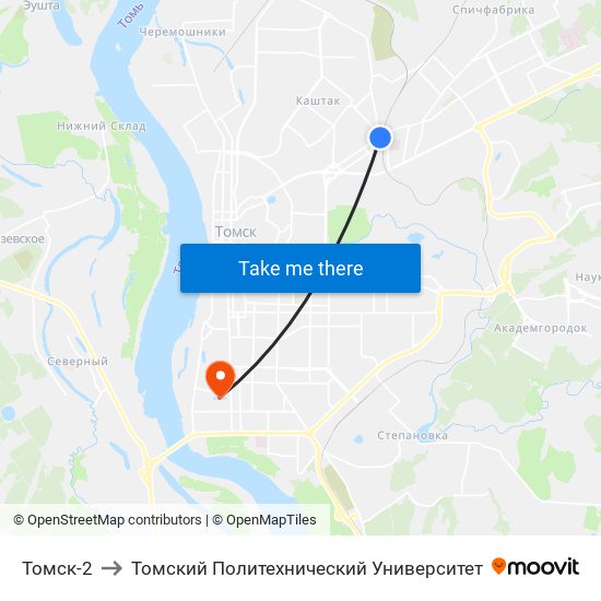 Томск-2 to Томский Политехнический Университет map