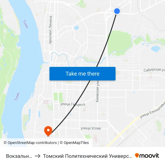 Вокзальная to Томский Политехнический Университет map