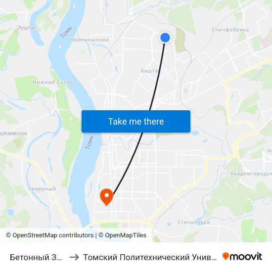 Бетонный Завод to Томский Политехнический Университет map