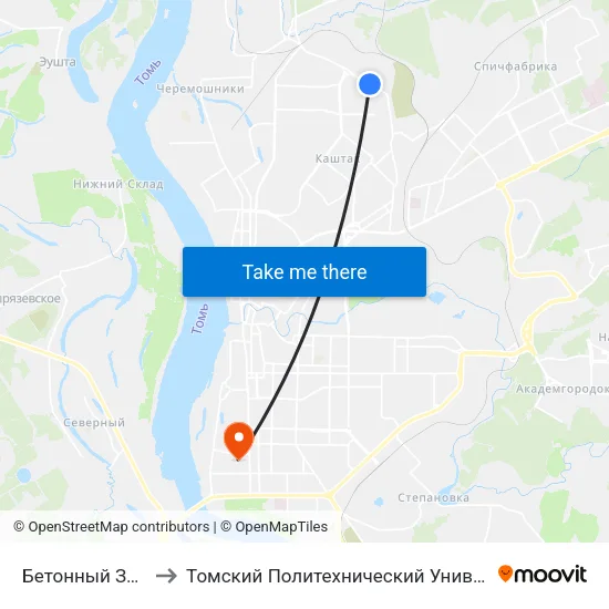Бетонный Завод to Томский Политехнический Университет map