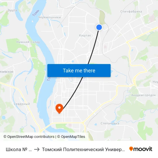 Школа № 55 to Томский Политехнический Университет map