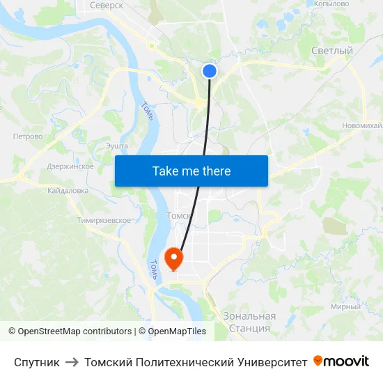 Спутник to Томский Политехнический Университет map