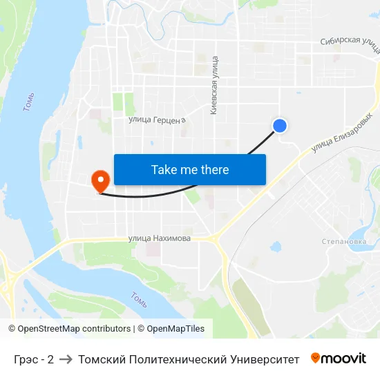 Грэс - 2 to Томский Политехнический Университет map