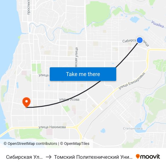 Сибирская Ул., 114 to Томский Политехнический Университет map