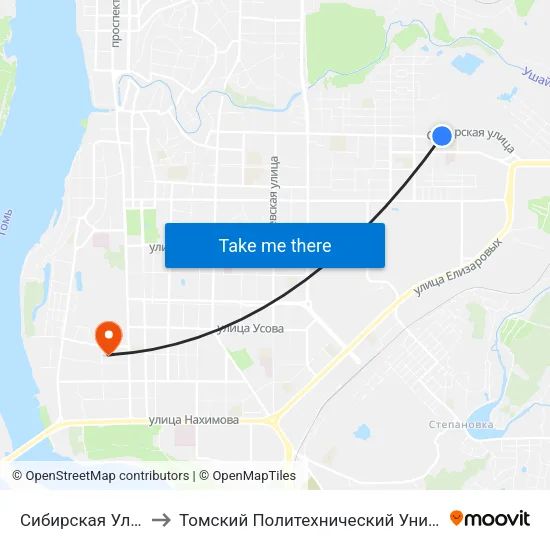 Сибирская Ул., 102 to Томский Политехнический Университет map