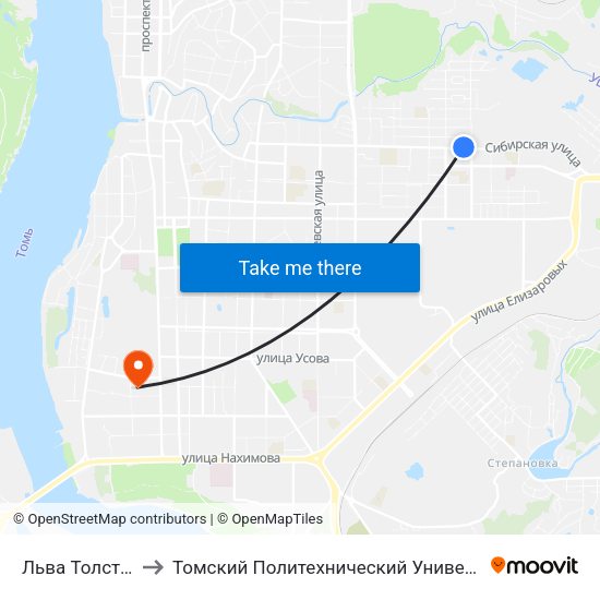 Льва Толстого to Томский Политехнический Университет map