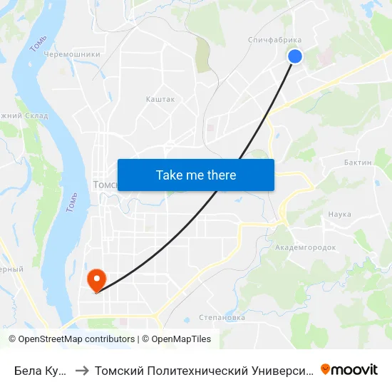 Бела Куна to Томский Политехнический Университет map