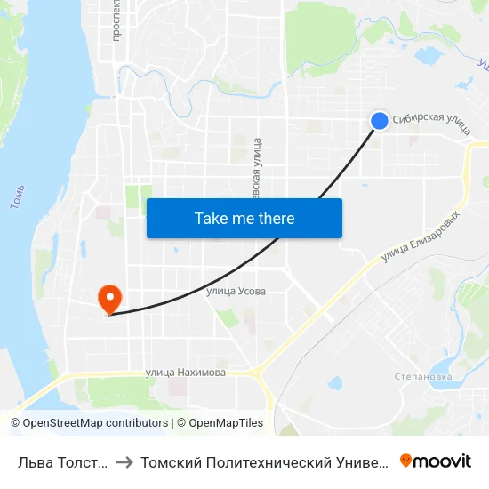 Льва Толстого to Томский Политехнический Университет map