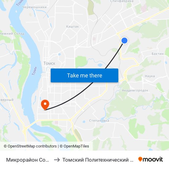 Микрорайон Солнечный to Томский Политехнический Университет map