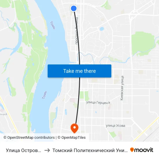 Улица Островского to Томский Политехнический Университет map