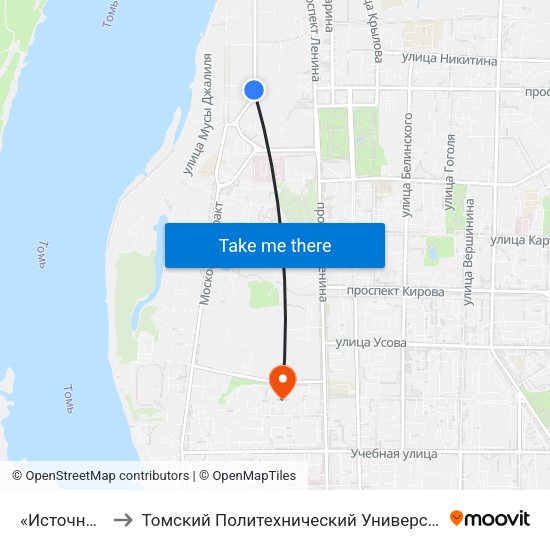 «Источное» to Томский Политехнический Университет map