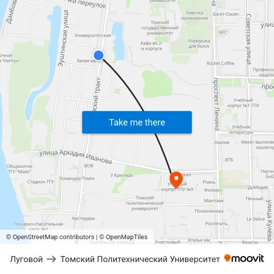 Луговой to Томский Политехнический Университет map
