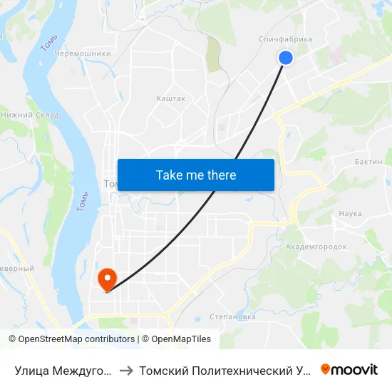 Улица Междугородняя to Томский Политехнический Университет map