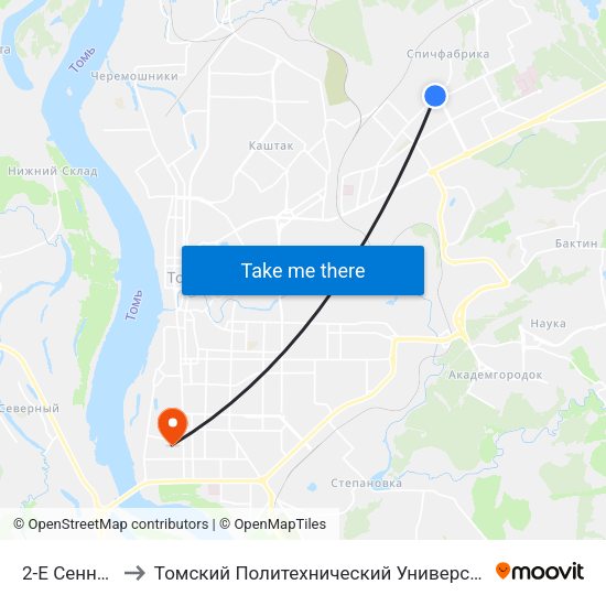 2-Е Сенные to Томский Политехнический Университет map