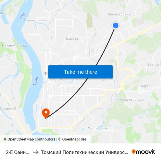 2-Е Сенные to Томский Политехнический Университет map