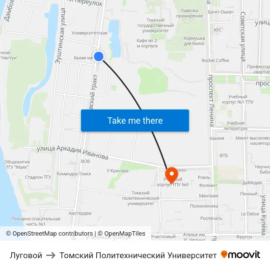 Луговой to Томский Политехнический Университет map