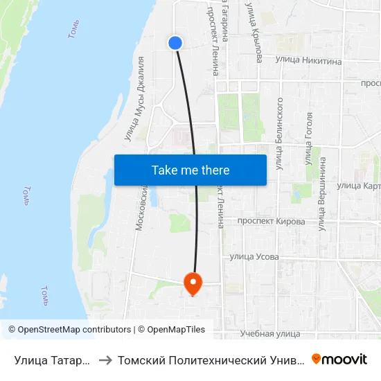 Улица Татарская to Томский Политехнический Университет map