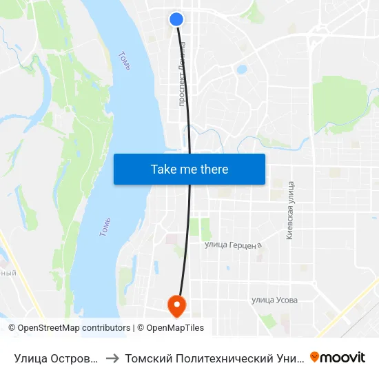 Улица Островского to Томский Политехнический Университет map