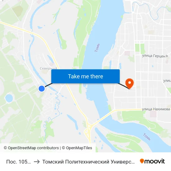 Пос. 105-Й to Томский Политехнический Университет map
