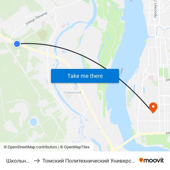 Школьный to Томский Политехнический Университет map