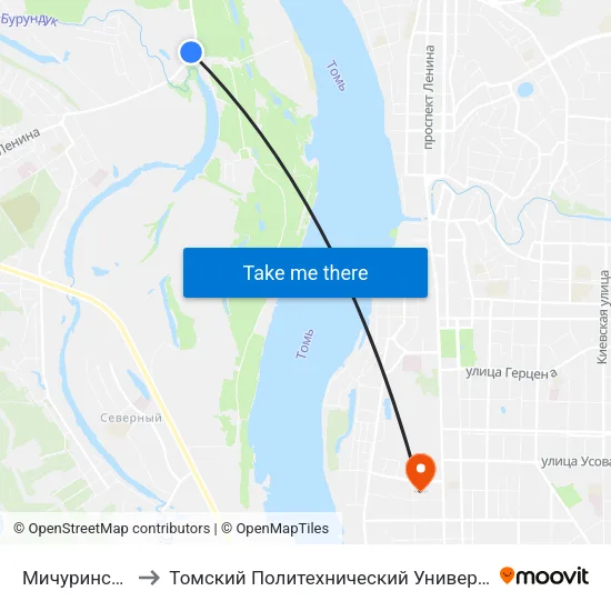 Мичуринская to Томский Политехнический Университет map