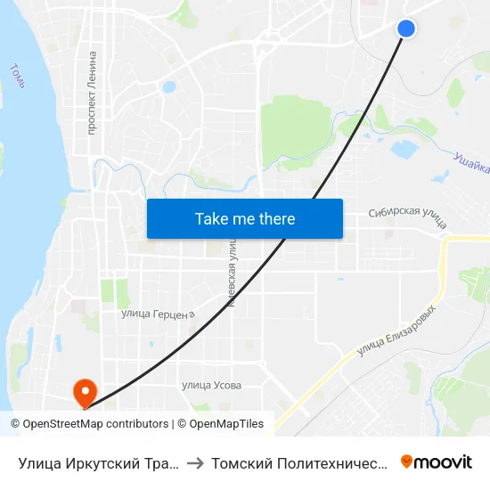 Улица Иркутский Тракт 17 Корпус 2 to Томский Политехнический Университет map
