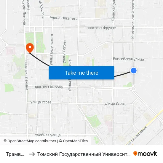 Трамвайное Депо to Томский Государственный Университет (Институт Экономики И Менеджмента) map