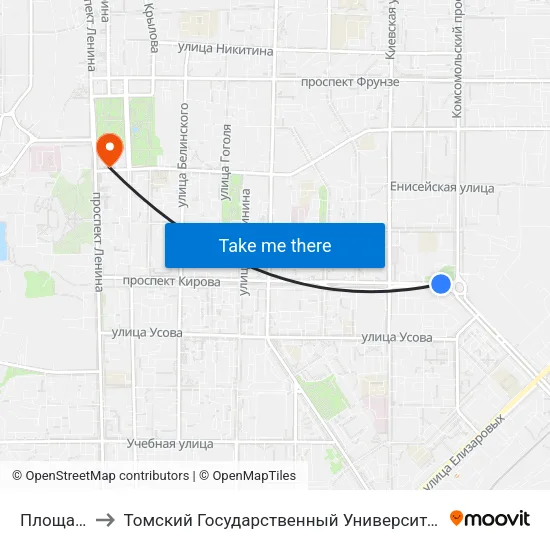 Площадь Кирова to Томский Государственный Университет (Институт Экономики И Менеджмента) map