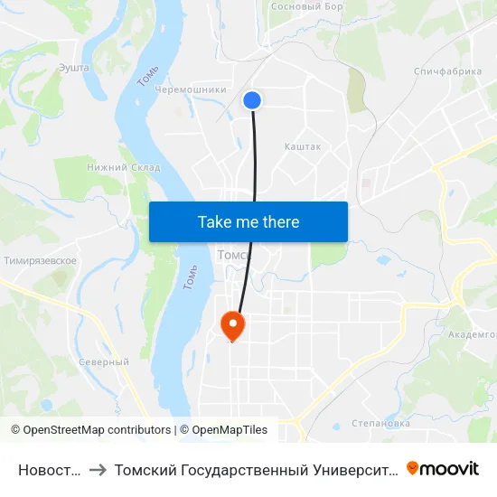 Новостанционная to Томский Государственный Университет (Институт Экономики И Менеджмента) map