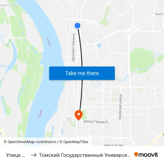 Улица Островского to Томский Государственный Университет (Институт Экономики И Менеджмента) map