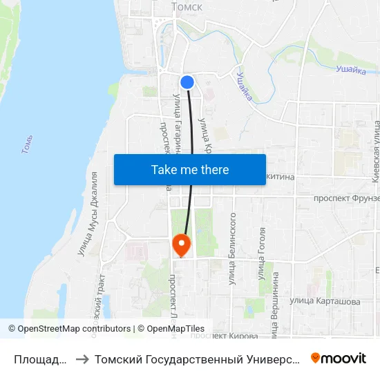 Площадь Батенькова to Томский Государственный Университет (Институт Экономики И Менеджмента) map