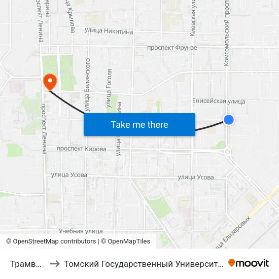 Трамвайное Депо to Томский Государственный Университет (Институт Экономики И Менеджмента) map
