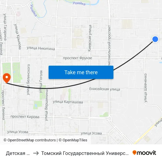 Детская Больница №4 to Томский Государственный Университет (Институт Экономики И Менеджмента) map
