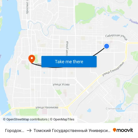 Городок Строителей to Томский Государственный Университет (Институт Экономики И Менеджмента) map